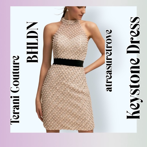Terani Couture x BHLDN Keystone 2 & 8 Pearl Rhinestone Halter Wedding Formal - Picture 1 of 10